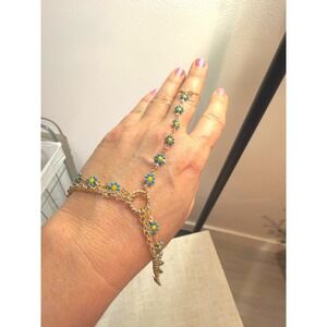 Steve Madden bracelet slave style blue enamel daisies cottagecore festival NWOT